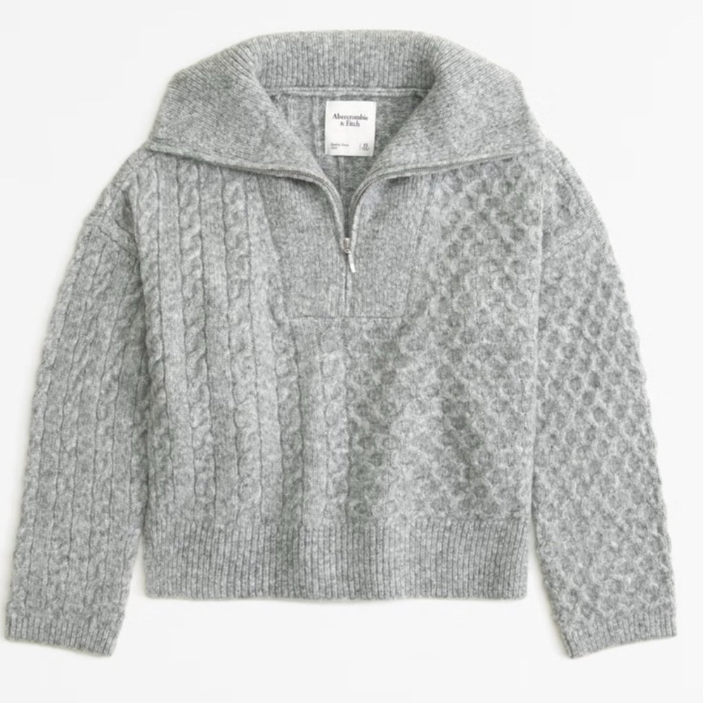 Abercombie & Fitch Merino Wool Blend Cable Half-Zip Sweater